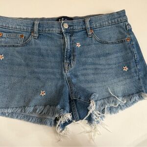 GAP Light Blue Floral Embroidered Frayed Denim Shorts